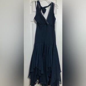Rabbit rabbit rabbit handkerchief style halter dress blue‎ formal wedding sz 12